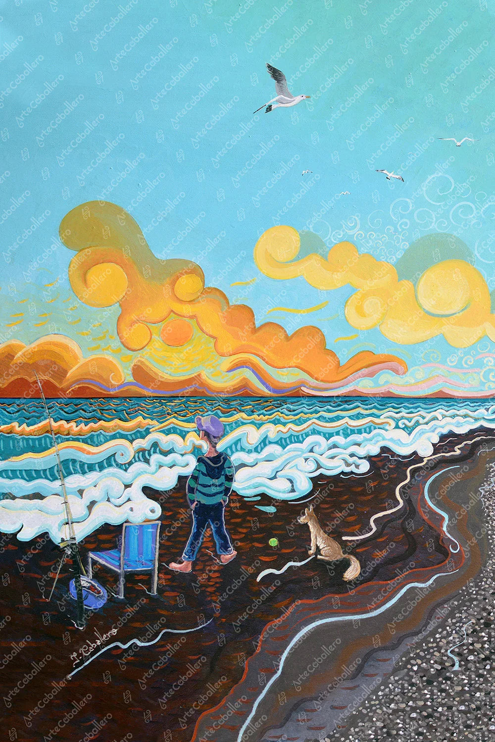 N5 - Pêche au lever du soleil - Toile