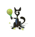 Cargar la imagen en la vista de la galería, Cartoon black cat holding green tennis racket with tennis balls on white background