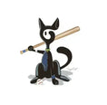 Charger l'image dans la visionneuse de la galerie, Cartoon black cat holding baseball bat, sitting near a baseball, white background