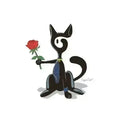 Cargar la imagen en la vista de la galería, Cartoon black cat holding a red rose, sitting on white background, whimsical illustration.
