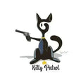 Charger l'image dans la visionneuse de la galerie, Black cartoon cat holding a revolver with a sheriff badge and text Kitty Patrol