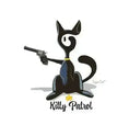 Загрузить изображение в просмотрщик галереи, Black cartoon cat holding a revolver with a sheriff badge and text Kitty Patrol