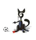 Charger l'image dans la visionneuse de la galerie, Illustration of black cat soccer referee holding red card next to a soccer ball