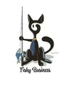 Cargar la imagen en la vista de la galería, Cartoon black cat with a fishing rod and fish, 'Fishy Business' text, white background