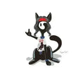 Cargar la imagen en la vista de la galería, Cartoon black cat with rock music wig, red headband, white band t-shirt, and blue studded accessories
