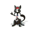Carregar imagem no visualizador da Galeria, Cartoon black cat with rock music wig, red headband, white band t-shirt, and blue studded accessories