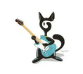 Carregar imagem no visualizador da Galeria, Stylized black cat illustration playing blue electric guitar on white background