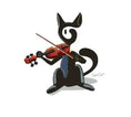 Cargar la imagen en la vista de la galería, Stylized black cat playing a violin with a white face pattern, cartoon art