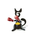 Carregar imagem no visualizador da Galeria, Cartoon black cat wearing red boxing gloves and a gold championship belt on a white background