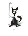 Charger l'image dans la visionneuse de la galerie, Cartoon black cat with one eye holding a golf club, facing a golf ball on white background.