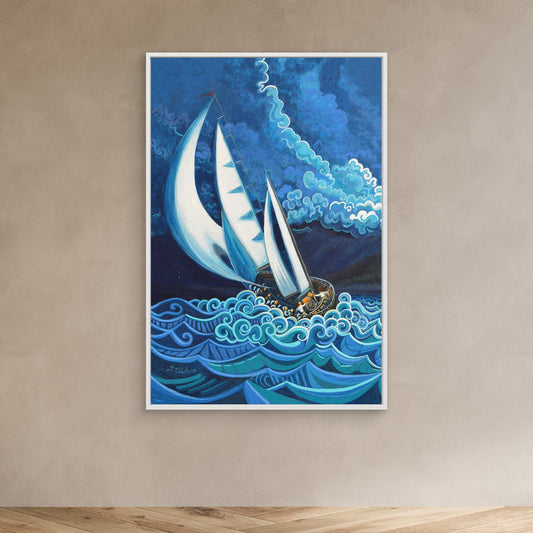 N12- Saling with the storm - Framed Canvas Art Print