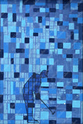 Charger l'image dans la visionneuse de la galerie, Abstract blue golf painting of a golfer putting with geometric squares background