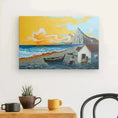 Load image into Gallery viewer, Colorful seaside landscape painting on wall above modern table with cups and cactus