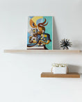 Charger l'image dans la visionneuse de la galerie, Abstract canvas art of a musician playing violin on wooden wall shelves with decorative items