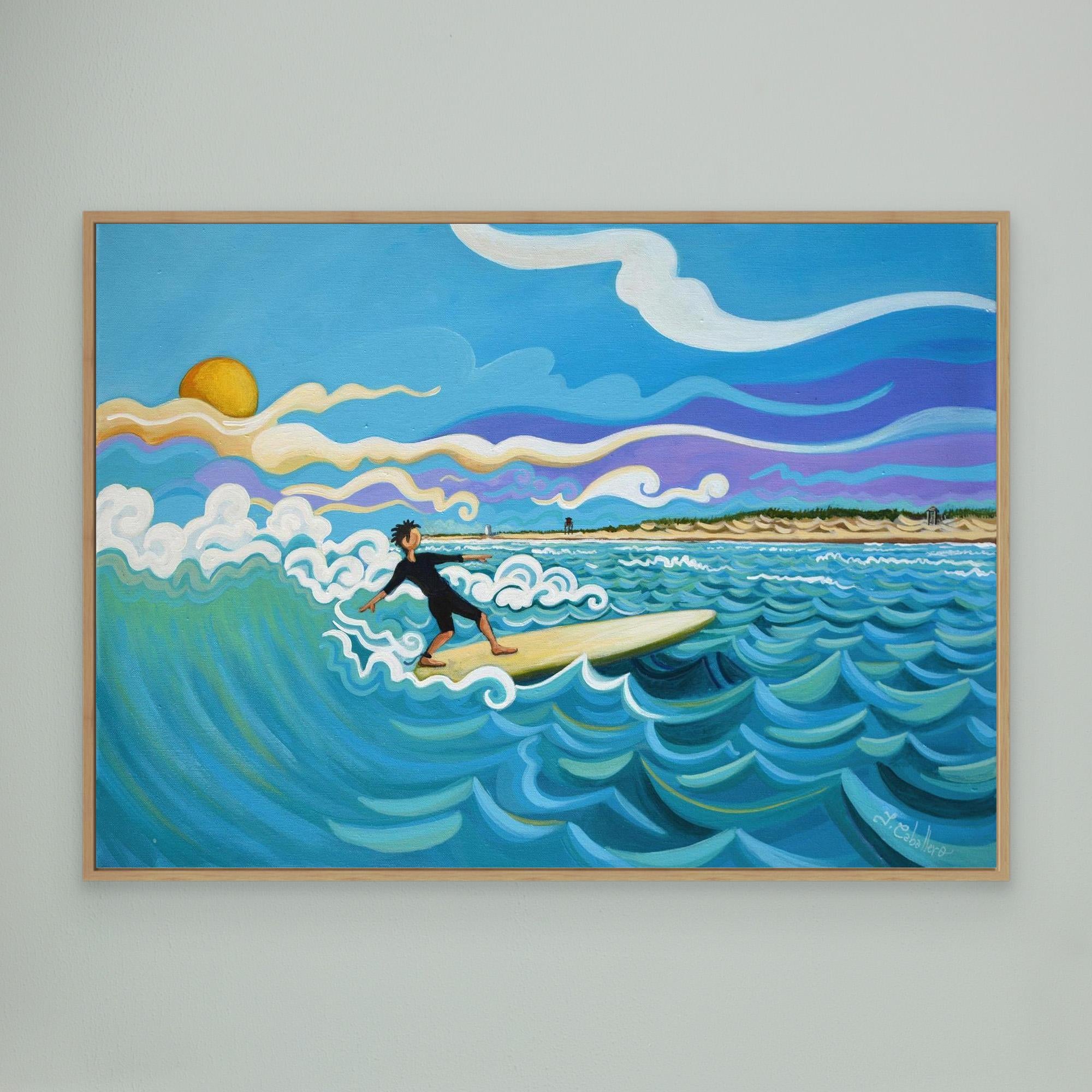 N204 - Surfing El Palmar - Framed Canvas Art Print