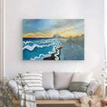 Bild in Galerie-Betrachter laden, Modern living room with abstract ocean sunset canvas art above a light grey sofa