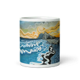 Загрузить изображение в просмотрщик галереи, Ceramic mug with colorful sunset beach and ocean waves artwork, mountain in background