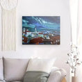 Charger l'image dans la visionneuse de la galerie, Canvas wall art of San Roque landscape with cats, rooftops, and mountains in living room decor