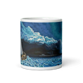 Загрузить изображение в просмотрщик галереи, Ceramic mug with panoramic ocean wave art, cloudy sky, and mountain landscape design