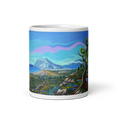 Charger l'image dans la visionneuse de la galerie, Colorful ceramic mug with panoramic landscape artwork, featuring mountains and coastline.