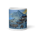Cargar la imagen en la vista de la galería, Ceramic mug with painting of Atunara seascape, fishing boats, seagulls, and mountain scenery