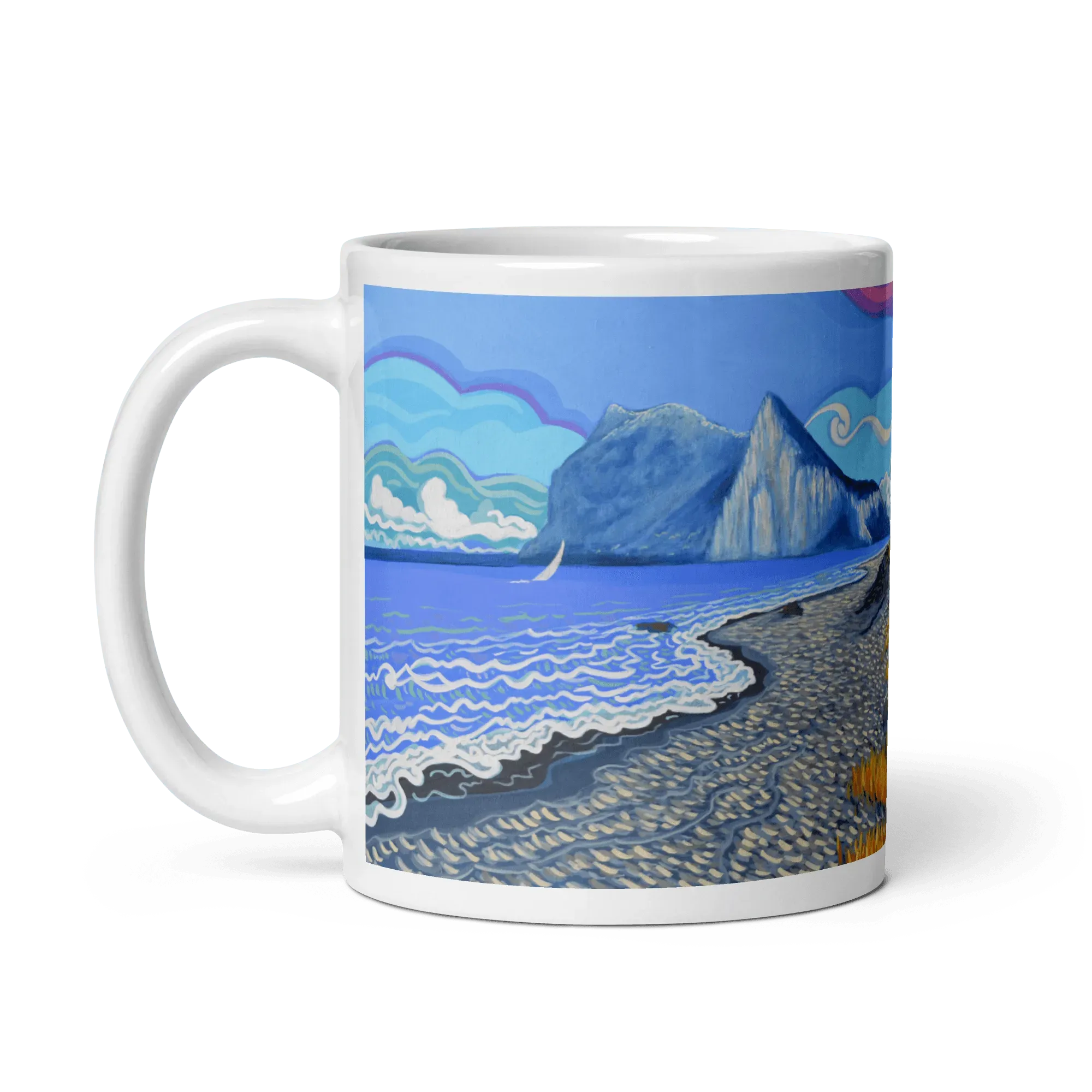 N133 - Flamingos by the tower - Mug Panorama - Arte Caballero