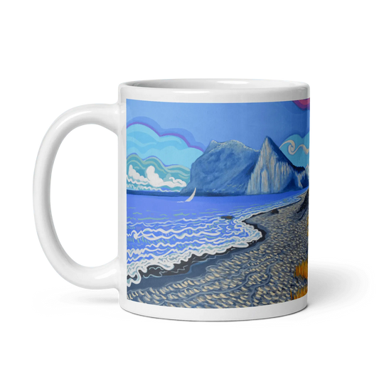 N133 - Flamingos by the tower - Mug Panorama - Arte Caballero