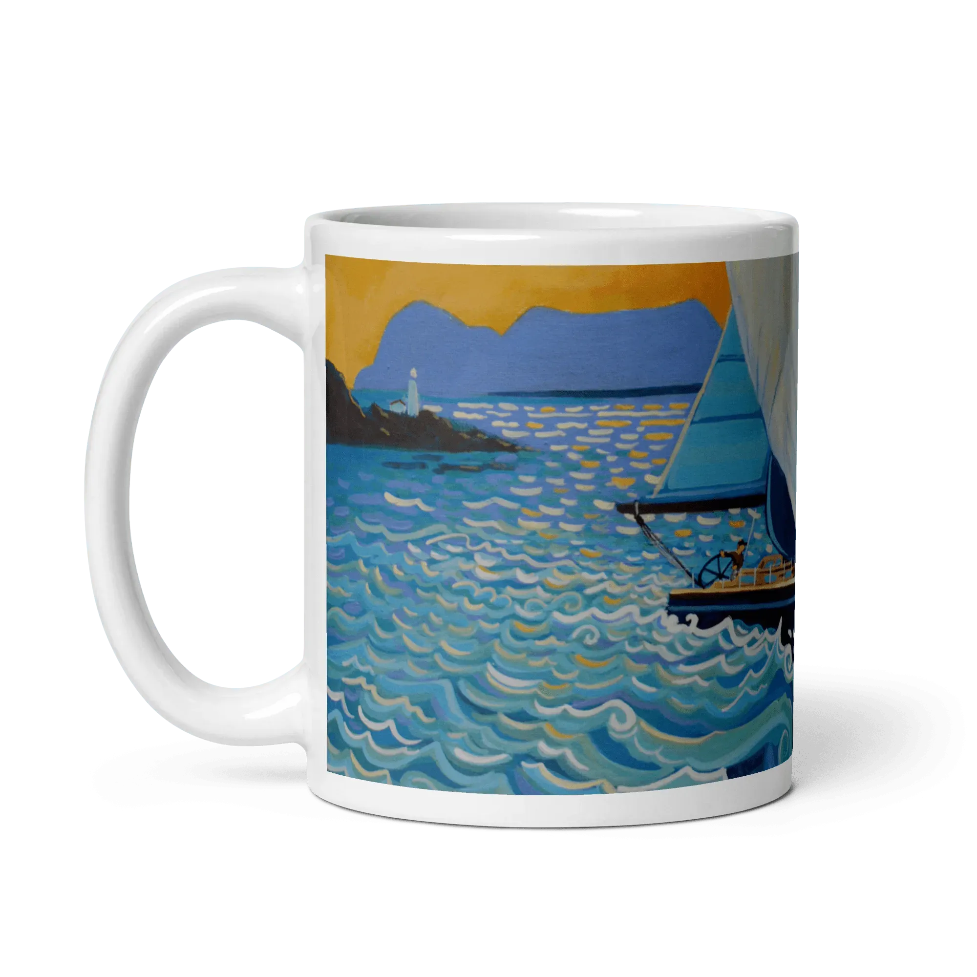 N136 - Sailing the Strait - Mug Panorama - Arte Caballero