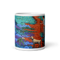 Load image into Gallery viewer, Colorful mug with dog, man, and nature scene in vibrant artistic style
