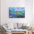Bild in Galerie-Betrachter laden, Colorful landscape canvas art with trees and path hanging above a modern sofa