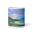 Charger l'image dans la visionneuse de la galerie, Colorful ceramic mug with painted Tarifa Bolonia beach, green hills and vibrant sky art