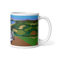 Load image into Gallery viewer, Ceramic mug with colorful Costa del Sol golf course panorama and ocean view illustration