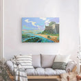 Bild in Galerie-Betrachter laden, Colorful Algarve coastal landscape painting on wall above modern sofa in bright living room