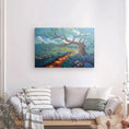 Charger l'image dans la visionneuse de la galerie, Colorful canvas art of a tree and path in Alcornocales Park hanging above a modern sofa