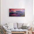 Load image into Gallery viewer, Colorful landscape canvas art with boats and mountains above a sofa in modern living room