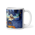 Charger l'image dans la visionneuse de la galerie, Colorful ceramic mug with night street art, musician and fountain scene design