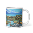 Cargar la imagen en la vista de la galería, White mug with colorful Rio de la Miel Algeciras landscape painting, sea, and nature art