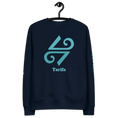 Carregar imagem no visualizador da Galeria, Unisex eco sweatshirt in French navy with turquoise Tarifa logo and text on front
