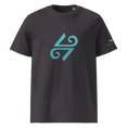 Cargar la imagen en la vista de la galería, Unisex organic cotton t-shirt in anthracite with teal geometric front design