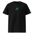 Cargar la imagen en la vista de la galería, Unisex black organic cotton t-shirt with turquoise abstract logo on chest