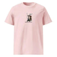 Charger l'image dans la visionneuse de la galerie, Unisex organic cotton pink t-shirt with golfing cat and golf bag graphic on front