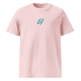 Bild in Galerie-Betrachter laden, Unisex organic cotton pink t-shirt with teal geometric logo on chest