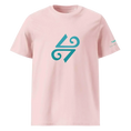 Cargar la imagen en la vista de la galería, Unisex organic cotton pink t-shirt with blue geometric logo on front