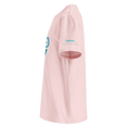 Bild in Galerie-Betrachter laden, Unisex organic cotton t-shirt in pink, side view, with turquoise 'TARIFA' sleeve text