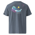 Charger l'image dans la visionneuse de la galerie, Unisex dark heather blue organic cotton T-shirt with kitesurf Tarifa graphic on the back