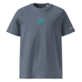 Загрузить изображение в просмотрщик галереи, Unisex organic cotton t-shirt in dark heather blue with teal logo on chest