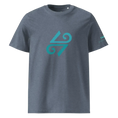 Bild in Galerie-Betrachter laden, Unisex organic cotton t-shirt in dark heather blue with teal geometric logo on front