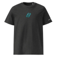Загрузить изображение в просмотрщик галереи, Unisex organic cotton t-shirt in dark heather grey with turquoise symbol on chest
