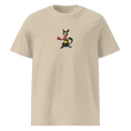 Carregar imagem no visualizador da Galeria, Unisex organic cotton t-shirt in desert dust with cartoon boxing cat graphic on front