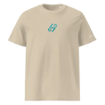 Charger l'image dans la visionneuse de la galerie, Unisex organic cotton desert dust t-shirt with teal graphic on chest, short sleeves